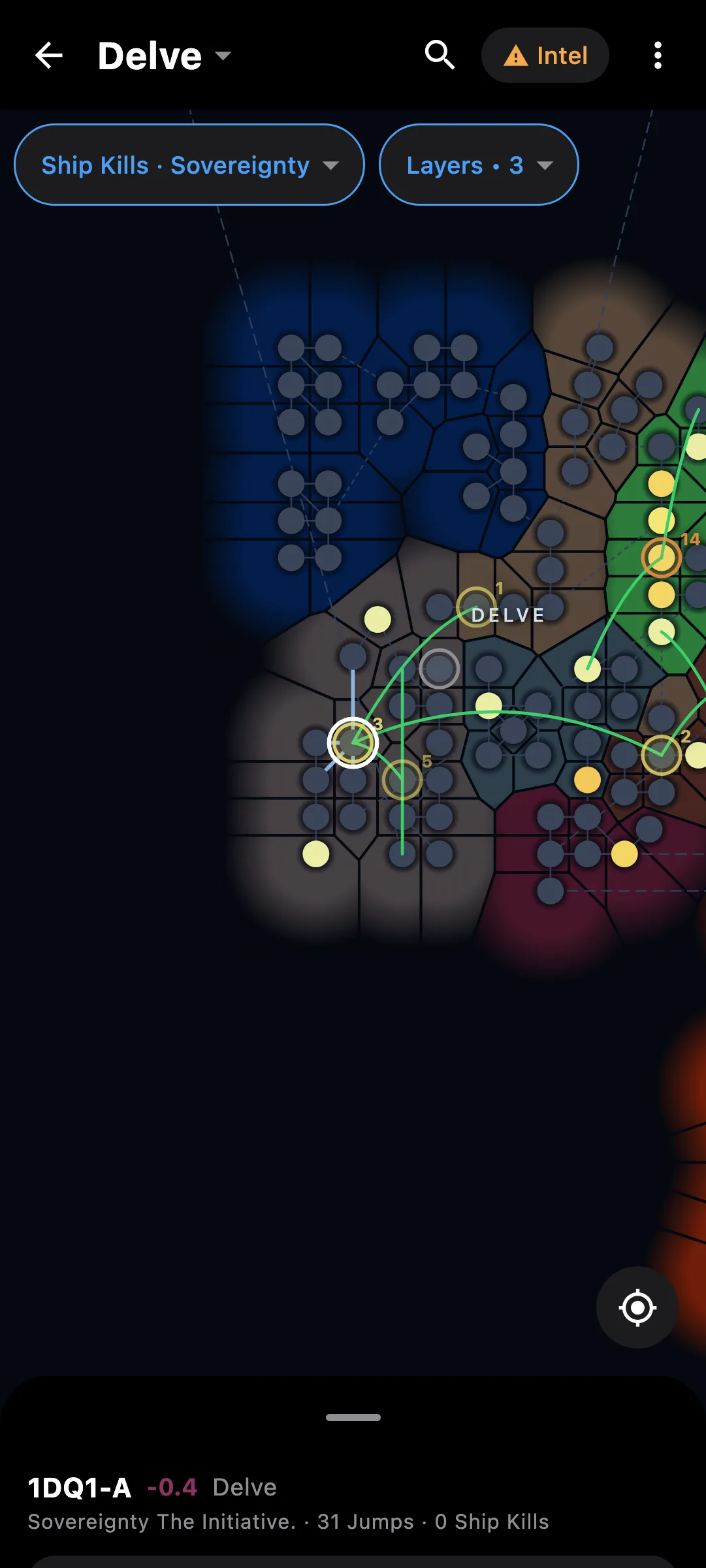 Star map on a phone with a system selected